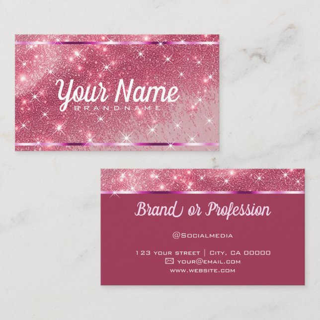 Luxury Rose Pink Glitter Sand Sparkling Stars Chic Business Card (Front/Back)