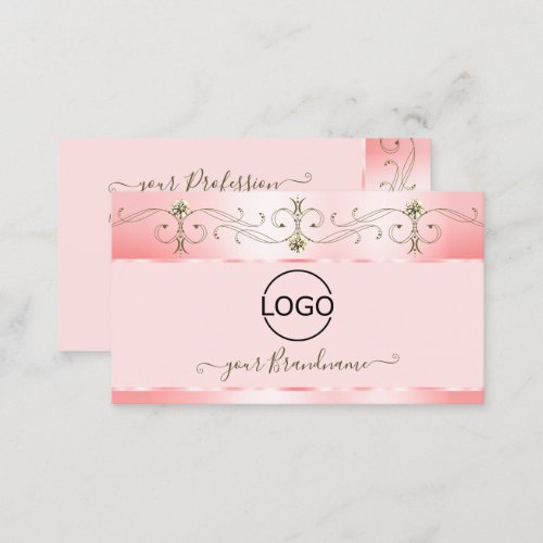 Luxury Rose Pink Ornate Sparkling Jewels with Logo Business Card