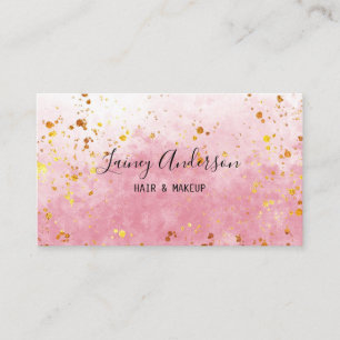 Luxury rose pink watercolor faux gold foil glitter business card