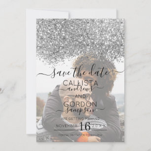Luxury Rose Silver Glitter Confetti Photo Wedding Save The Date