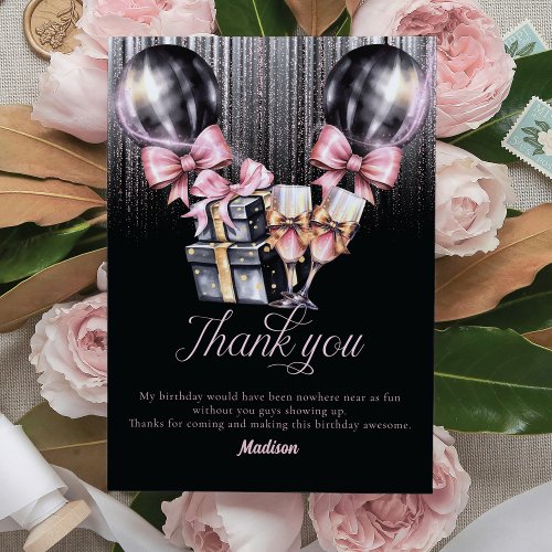 Luxury Rose Wine Adult Birthday Thank You Card