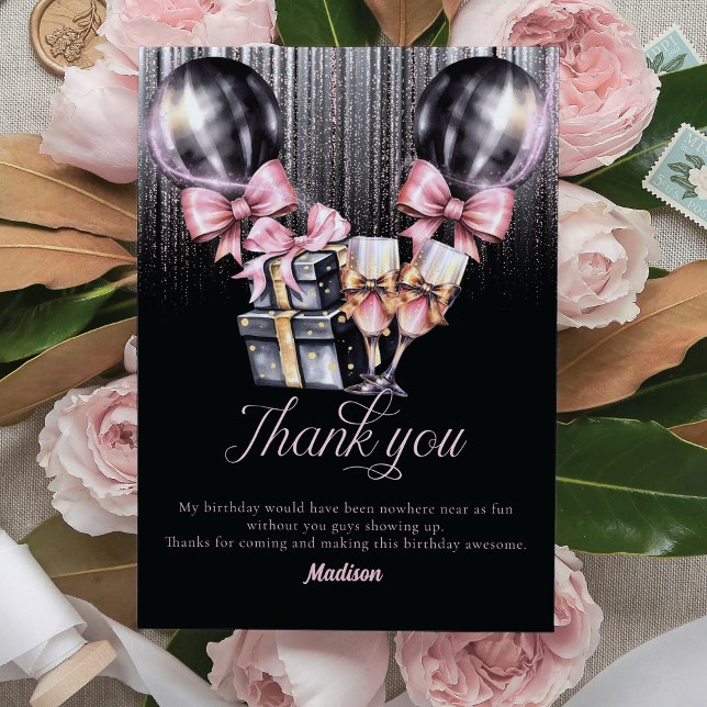Luxury Rose Wine Adult Birthday Thank You Card (Creator Uploaded)