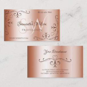 Luxury Rosegolden Ornate Corner Borders Initials Business Card