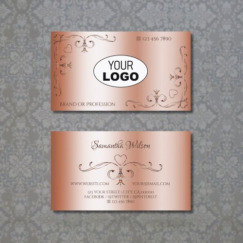 Luxury Rosegolden Ornate Corner Borders with Logo Business Card