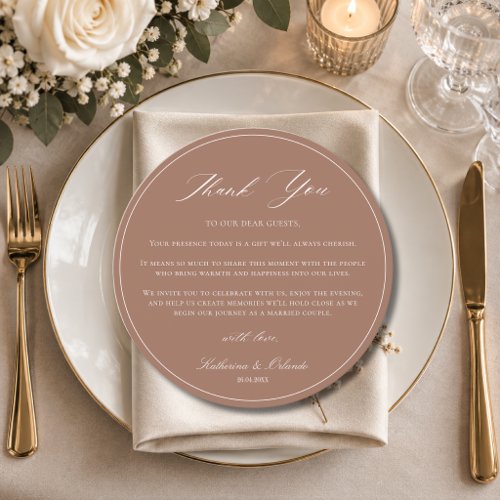 Luxury Round Wedding Place Setting Thank You Card