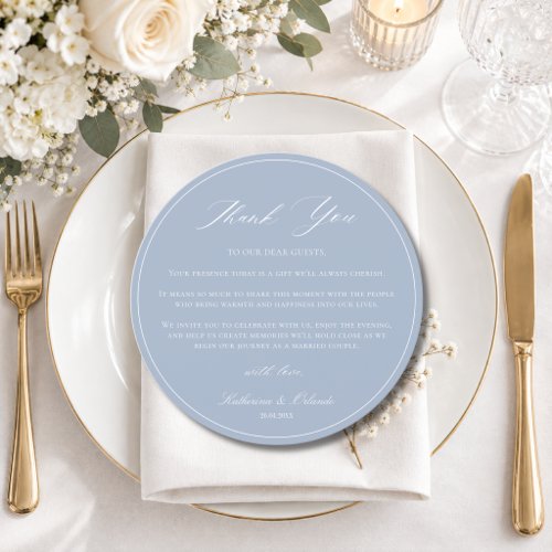 Luxury Round Wedding Place Setting Thank You Card