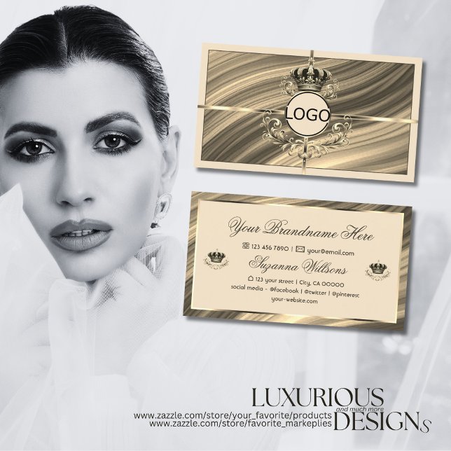 Luxury Royal Beige Gold Crown with Logo Noble Business Card (Creator Uploaded)