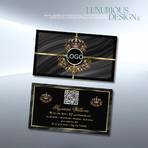 Luxury Royal Black Gold Crown with Logo QR Code Business Card