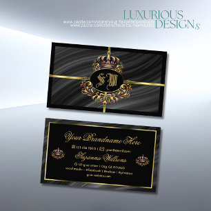 Luxury Royal Black Gold Crown with Monogram Noble Business Card