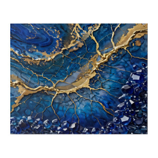 Luxury Royal Blue and Gold Geode Acrylic Wall Art