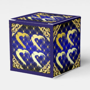 Luxury Royal Blue and Gold Hearts Favor Box 