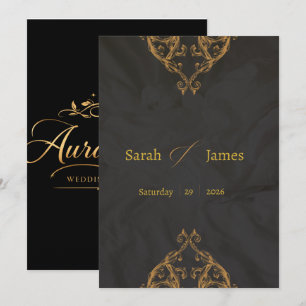 Luxury Royal Blue and Gold Wedding Invitation 
