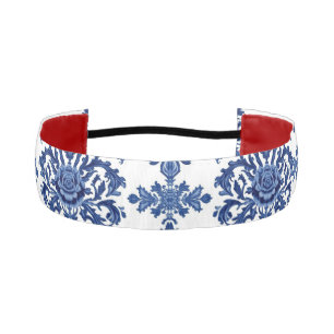 Luxury Royal Blue and White Baroque Floral Pattern Athletic Headband