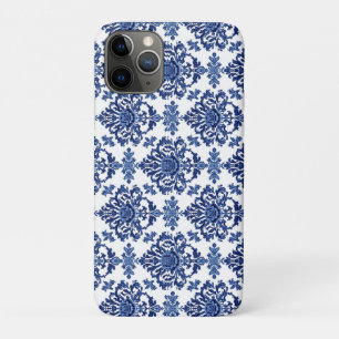 Luxury Royal Blue and White Baroque Floral Pattern iPhone 11 Pro Case