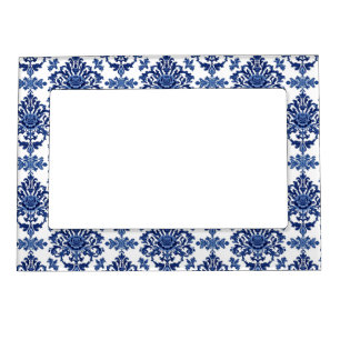 Luxury Royal Blue and White Baroque Floral Pattern Magnetic Frame