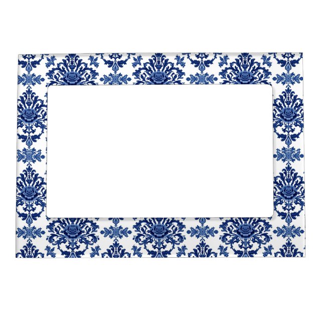 Luxury Royal Blue and White Baroque Floral Pattern Magnetic Frame (Front)