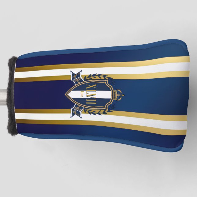 Luxury Royal Blue and White Monogram Putter  Golf Head Cover (Front)