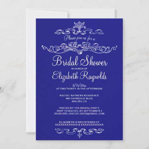 Luxury Royal Blue Bridal Shower Invitations