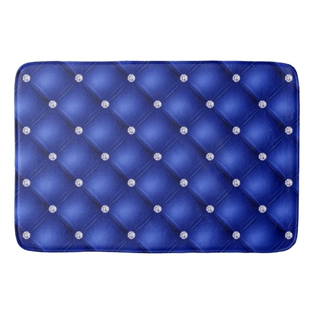 Luxury Royal Blue Diamond Tufted Pattern Bath Mat (Front)