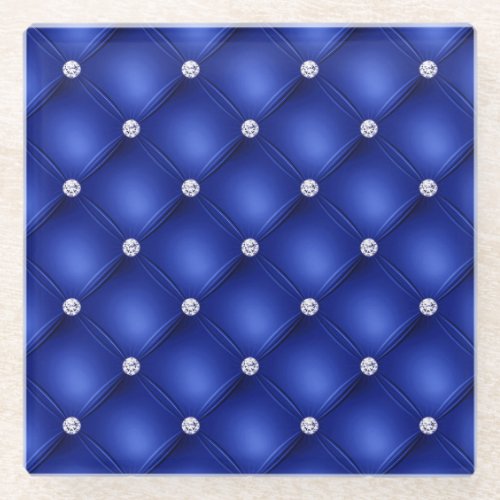 Luxury Royal Blue Diamond Tufted Pattern Glass Coaster