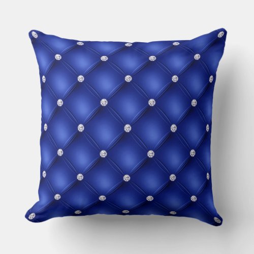 Luxury Royal Blue Diamond Tufted Pattern Throw Pillow