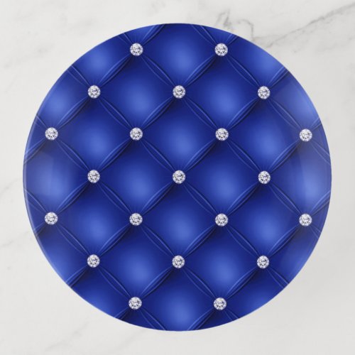 Luxury Royal Blue Diamond Tufted Pattern Trinket Tray