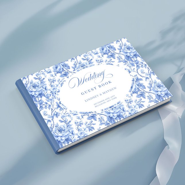 Luxury Royal Blue Floral Toile Roses Guest Book (Luxury Royal Blue Floral Toile Roses Guest Book)