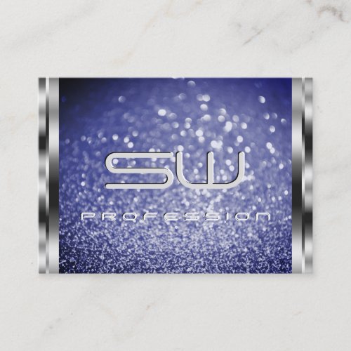 Luxury Royal Blue Glitter Sparkle Monogram Silver  Business Card