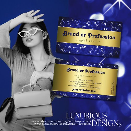 Luxury Royal Blue Glitter Stars Decorative Gold Business Card