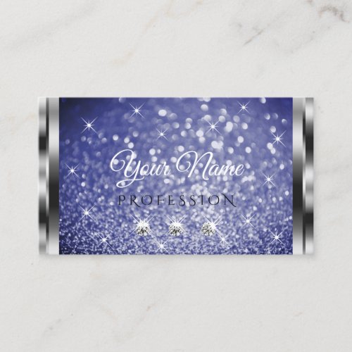 Luxury Royal Blue Glitter Stars Rhinestones Silver Business Card