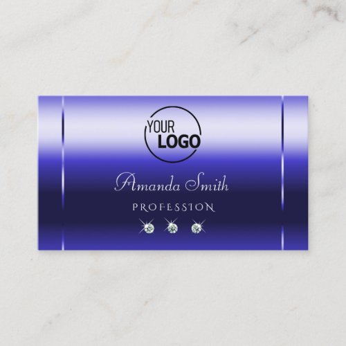 Luxury Royal Blue Gradient with Logo and Diamonds Business Card