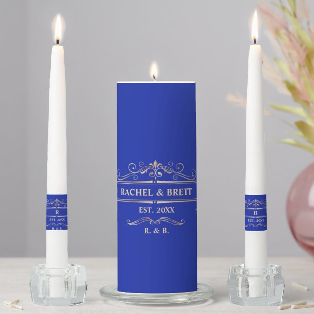 Luxury Royal Blue Wedding Unity Candle (In Situ)