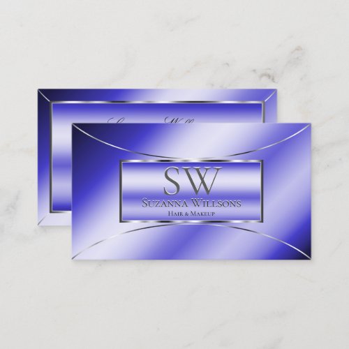 Luxury Royal Blue with Silver Decor and Monogram Business Card