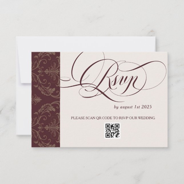Luxury Royal Burgundy Wedding RSVP Card (Front)