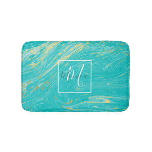 Luxury royal elegant Marble Gold Blue monogram Bath Mat