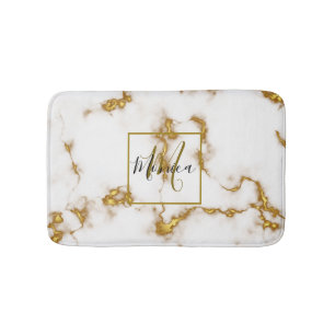 Luxury royal elegant Marble Gold monogram Bath Mat