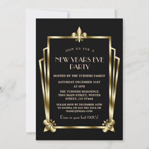 Luxury Royal Gold Black Art Deco New Year Party Invitation