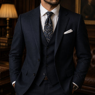 Luxury Royal Navy Blue Baroque Medallion Neck Tie