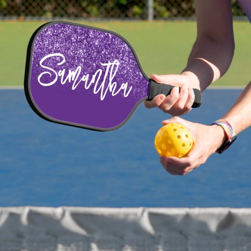 Luxury Royal Purple Glitter Ombre Personalized Pickleball Paddle