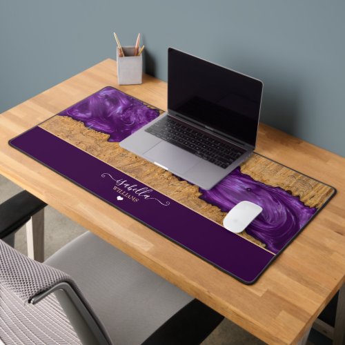 Luxury Royal Purple Rustic Wood Epoxy Resin  Desk Mat