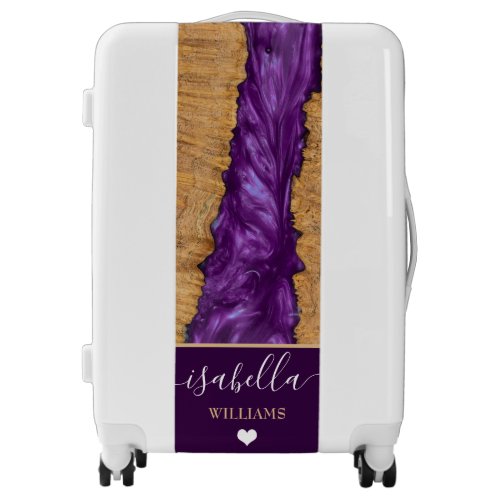 Luxury Royal Purple Rustic Wood Epoxy Resin  Luggage