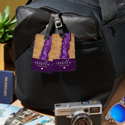 Luxury Royal Purple Rustic Wood Epoxy Resin Luggage Tag