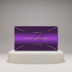 Luxury Royal Purple with Gold Border and Monogram Business Card