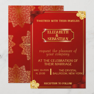 Luxury Royal Red and Gold Mandala Wedding  Invitation