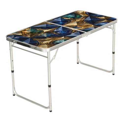 Luxury Ruby Blue Gold Marble Geometric Beer Pong Table