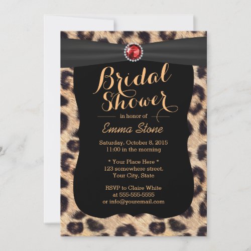 Luxury Ruby Gems Leopard Print Bridal Shower 5x7 Paper Invitation Card