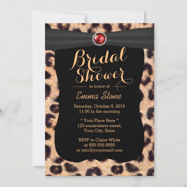 Luxury Ruby Gems Leopard Print Bridal Shower Invitation (Front)