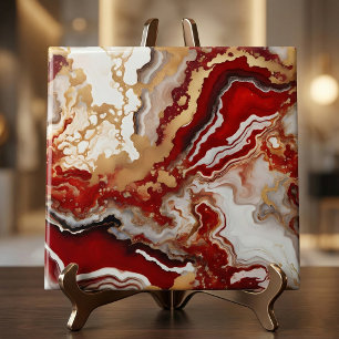 Luxury Ruby Red Gold Liquid Marble Agate Fluid Art Ceramic Tile