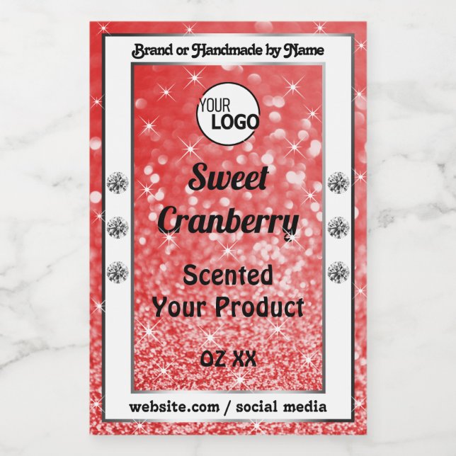 Luxury Ruby Red Sparkle Glitter Product Label Logo (Single Label)