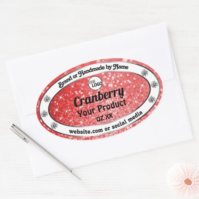 Luxury Ruby Red Sparkle Glitter Product Label Logo (Envelope)